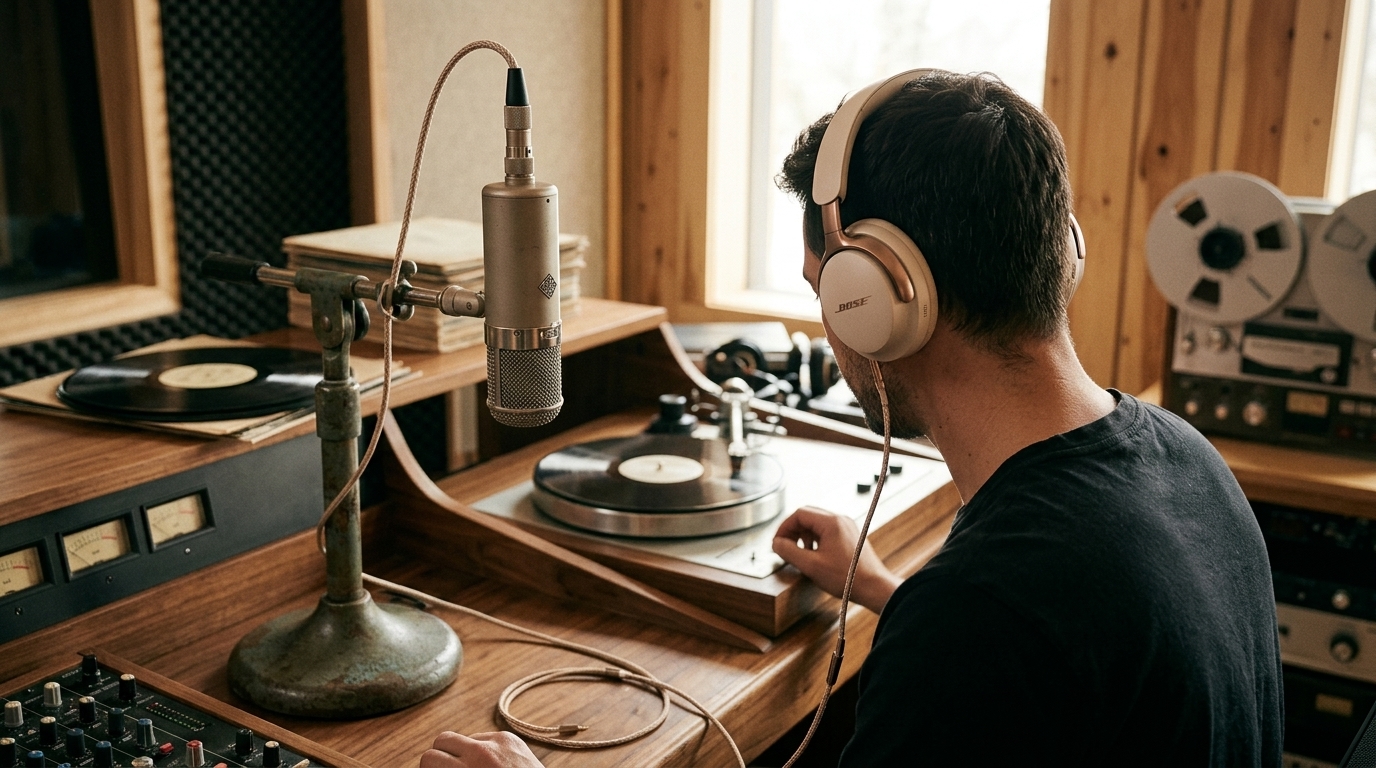 Bose logo and headphones representing the brand's move into the record label business.