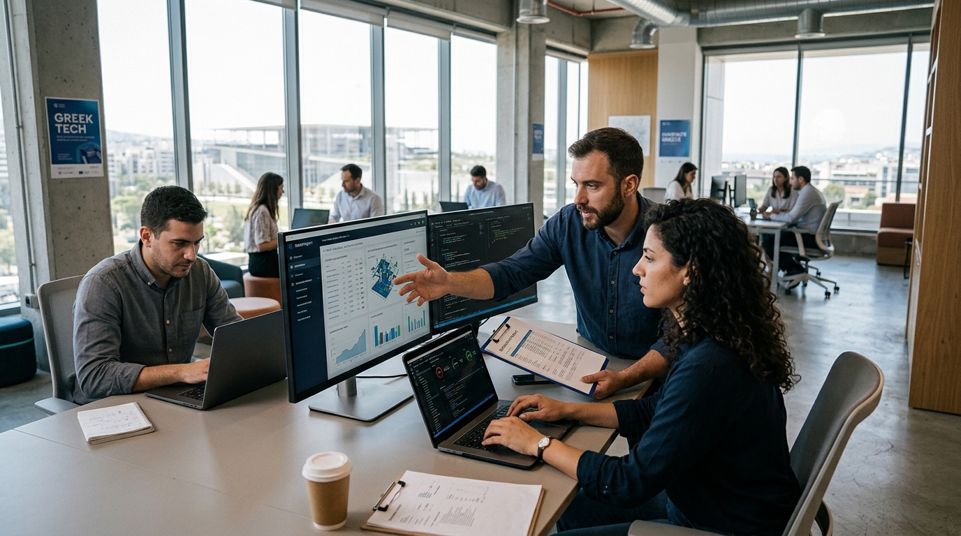 Business professional analyzing data using AI tools for operational efficiency.