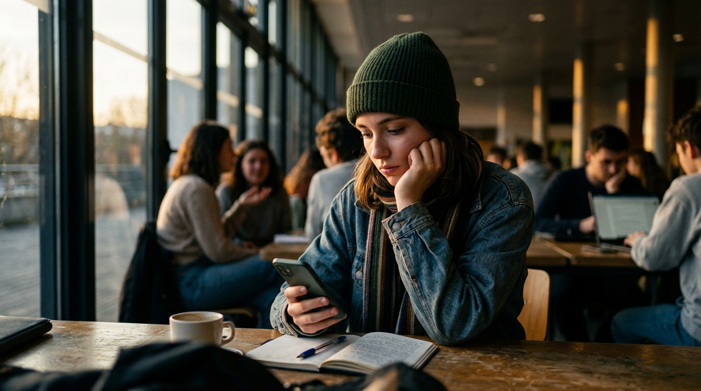 Νέος άνθρωπος χρησιμοποιεί chatbot στο κινητό για συναισθηματική υποστήριξη μέσω τεχνητής νοημοσύνης.