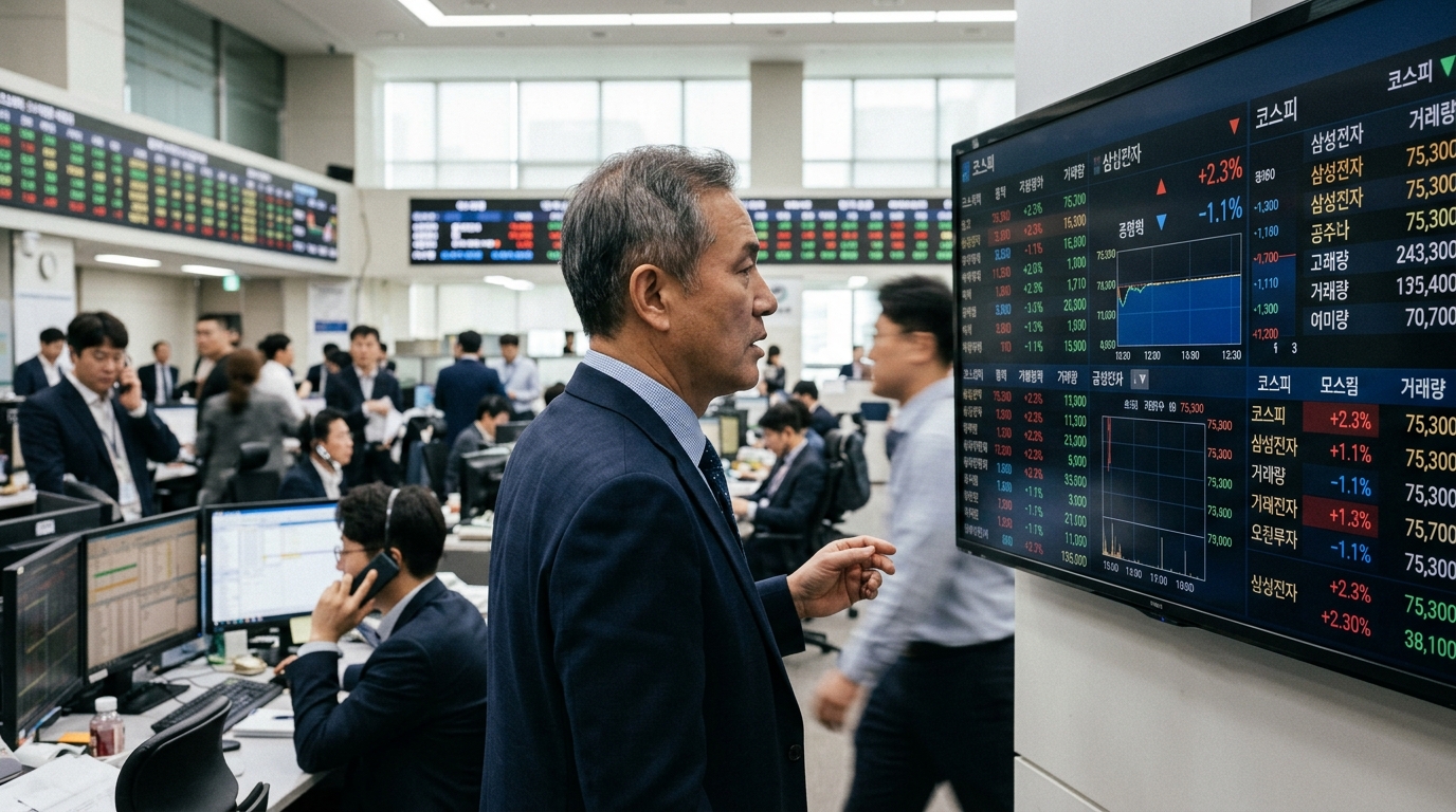 Futuristic Seoul cityscape with AI symbols representing the new AI dividend policy.
