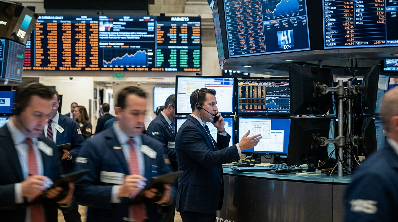 Modern banking environment featuring AI-First data visualizations and financial analytics.