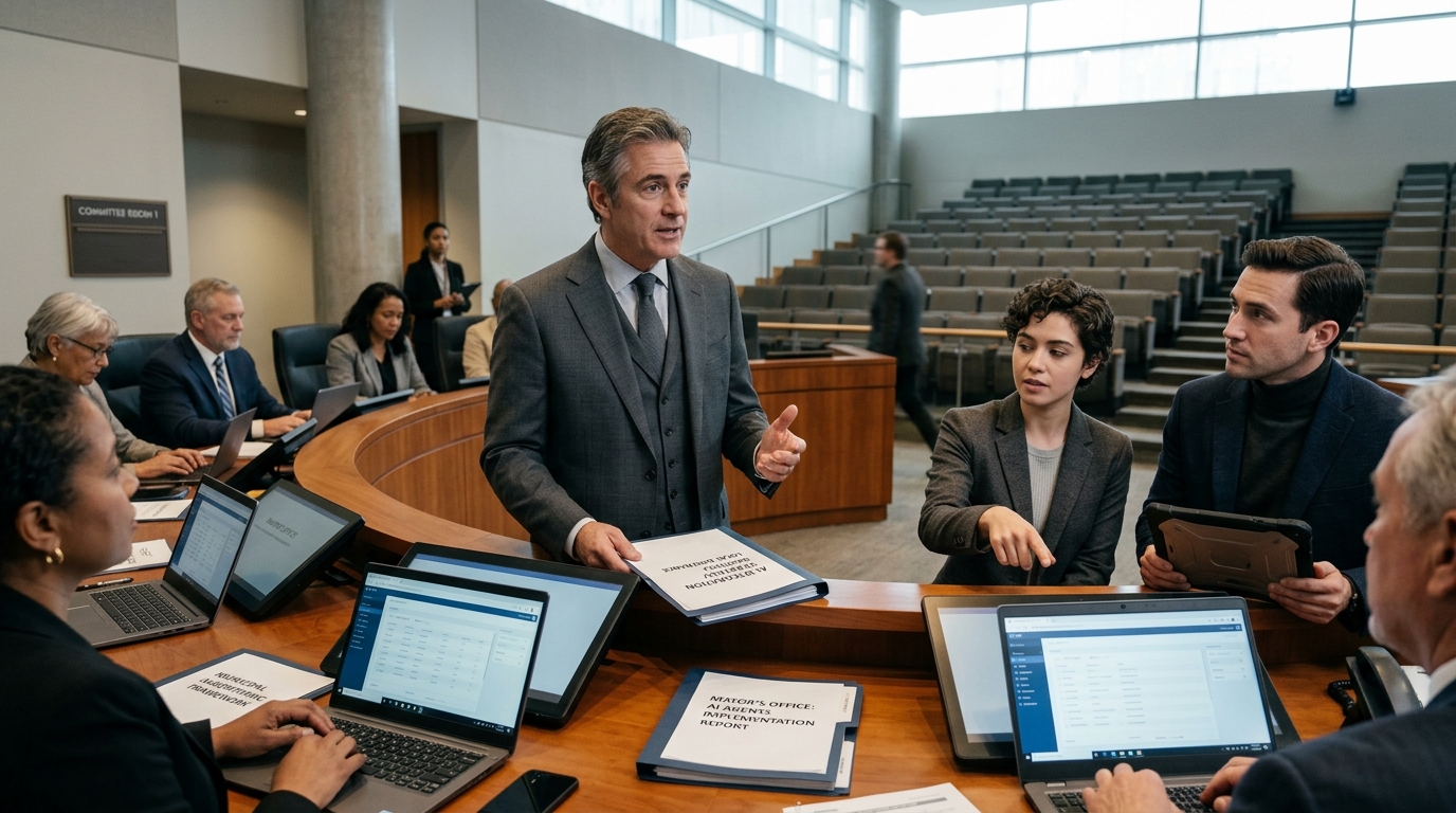 Digital representation of AI agents in a local government setting.