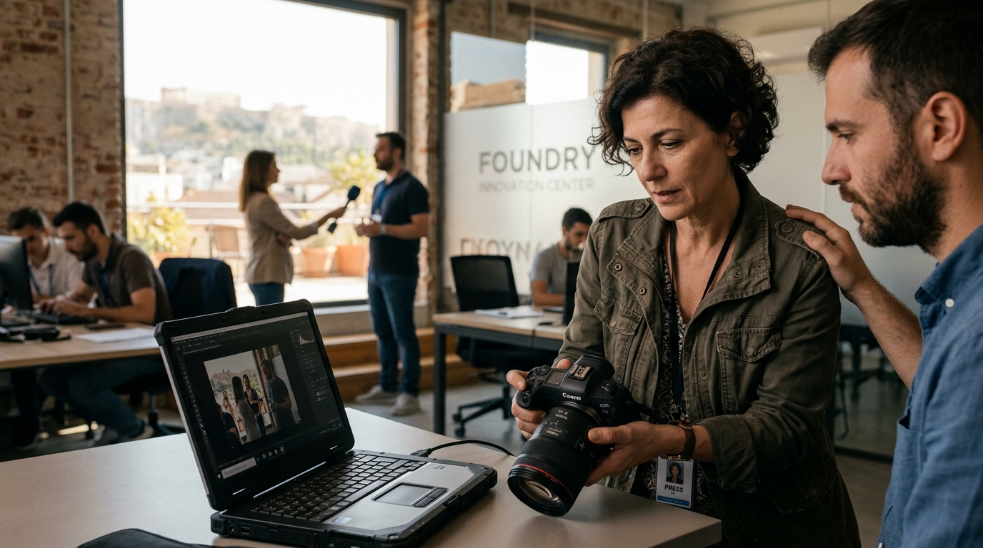 A journalist using AI tools for news verification while maintaining ethical reporting standards.