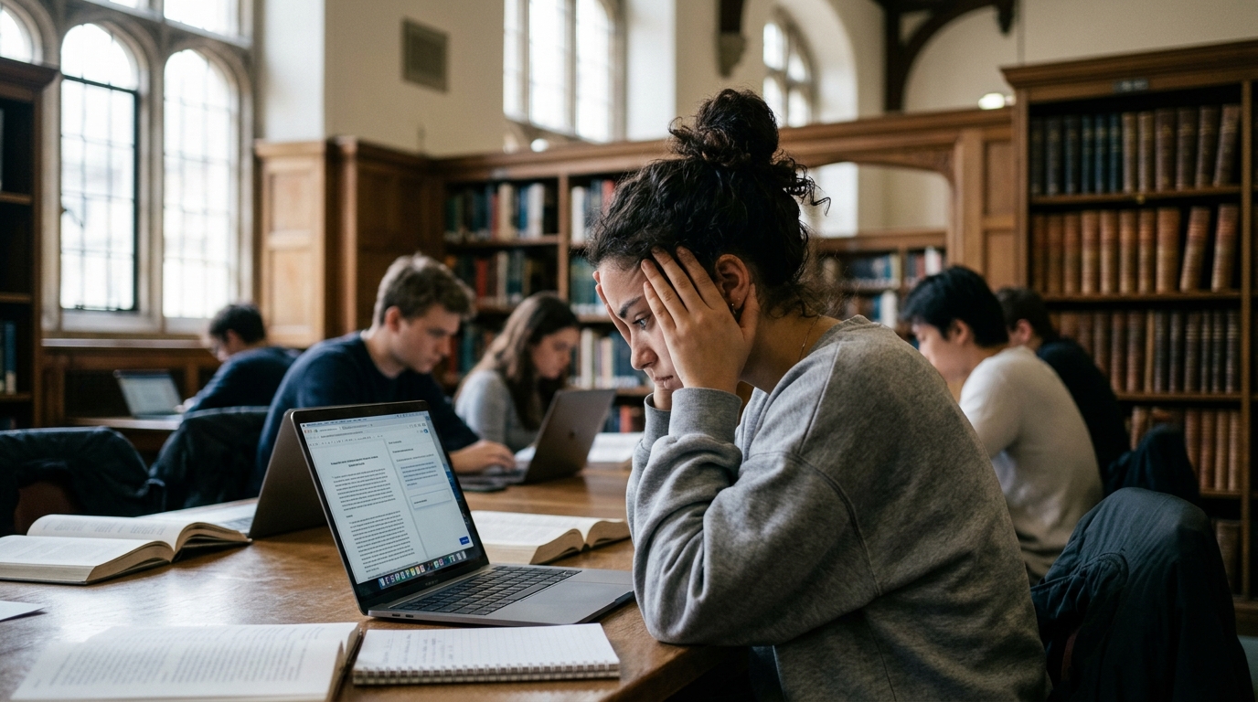 Student using generative AI for coursework at an Ivy League university campus.