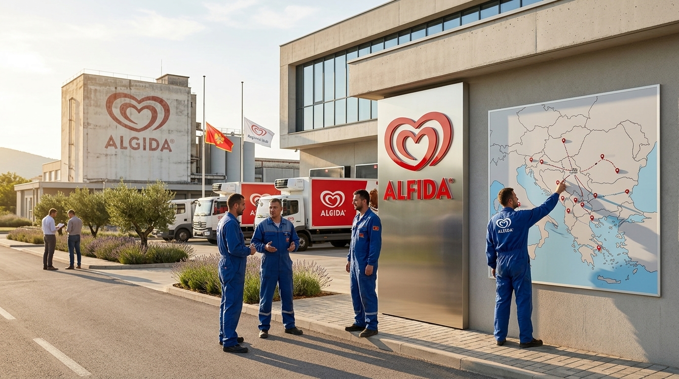 Το λογότυπο της Algida σε χάρτη των Βαλκανίων που συμβολίζει τη νέα εποχή.