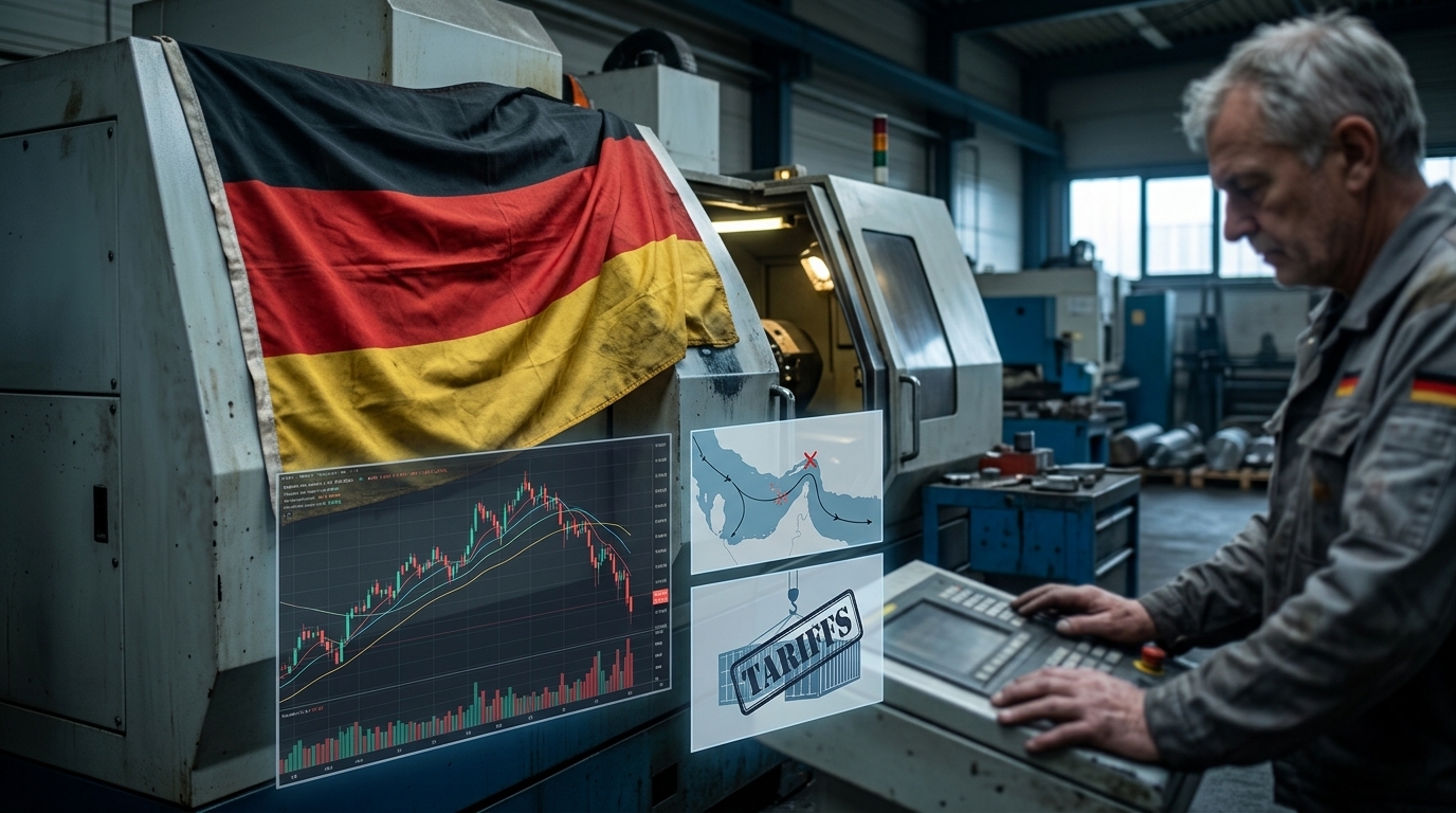 Industrial factory in Germany representing economic stagnation and tariffs.