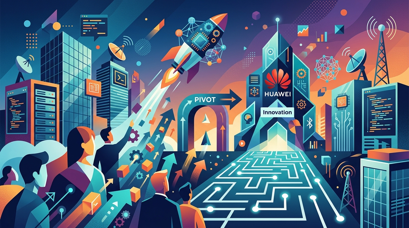 Huawei AI chips and processors in a high-tech data center.