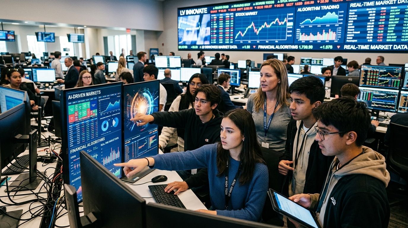 Students in Las Vegas learning about the AI job market and future career paths.