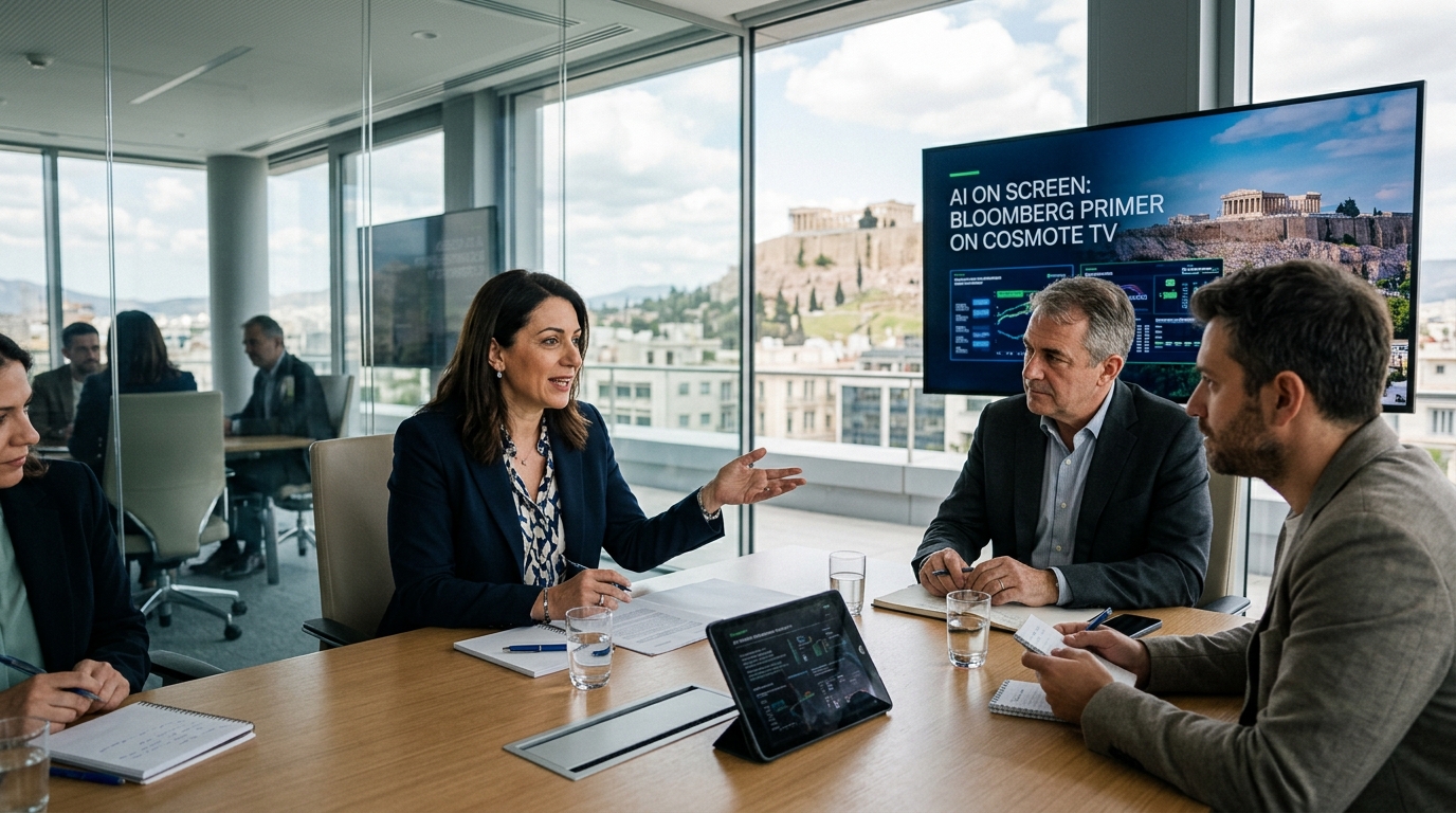 Το λογότυπο του Bloomberg και της COSMOTE TV για την Τεχνητή Νοημοσύνη.
