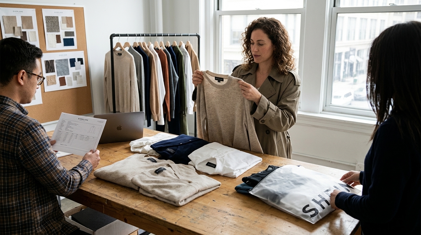 Τα λογότυπα Shein και Everlane δίπλα-δίπλα, συμβολίζοντας την εξαγορά στον χώρο της μόδας.