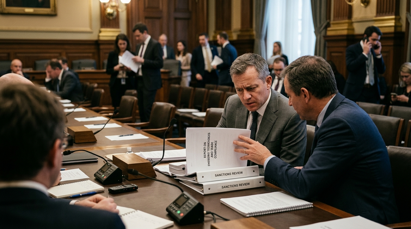 Ψηφιακή απεικόνιση Τεχνητής Νοημοσύνης και γεωπολιτικών χαρτών για την παράκαμψη κυρώσεων.