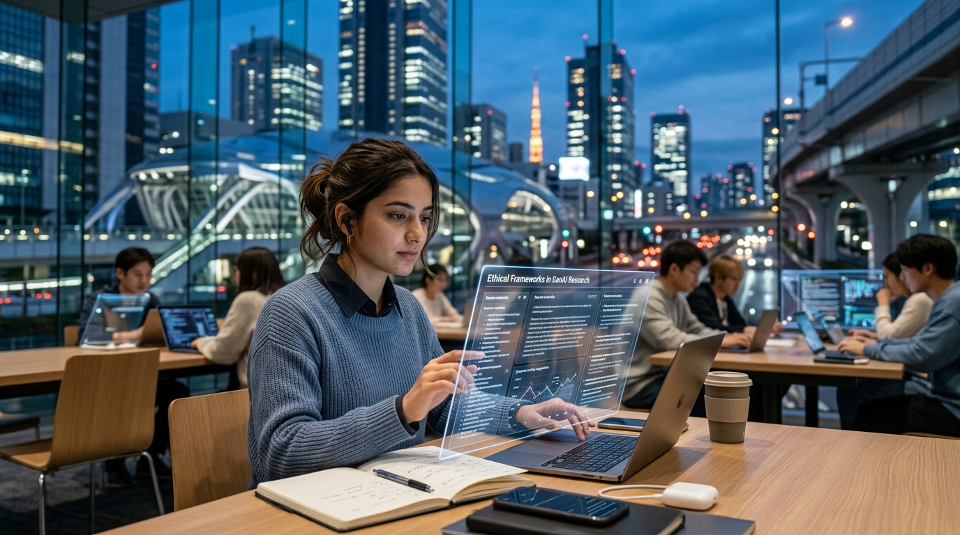 University student using artificial intelligence for studying on a laptop.