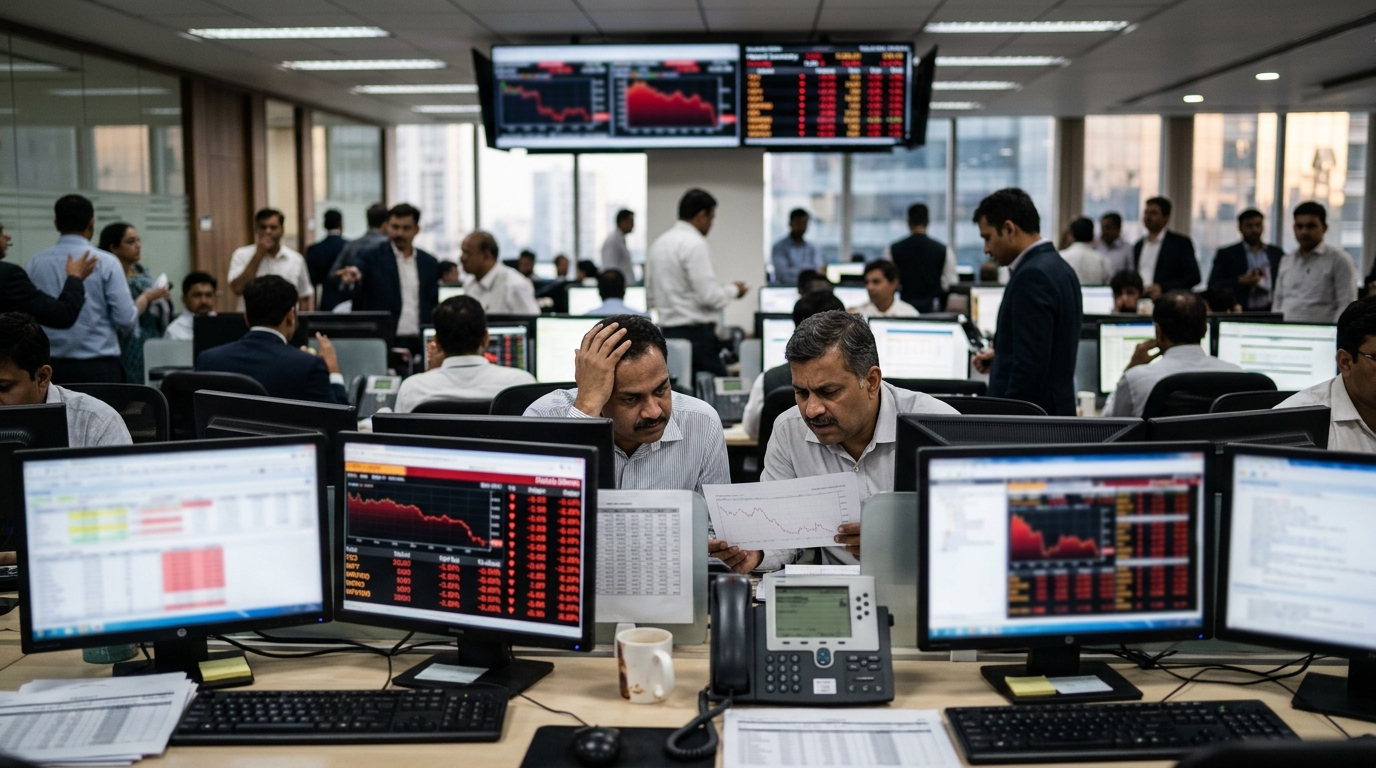 Stock market chart showing decline in Indian IT services shares due to AI impact.