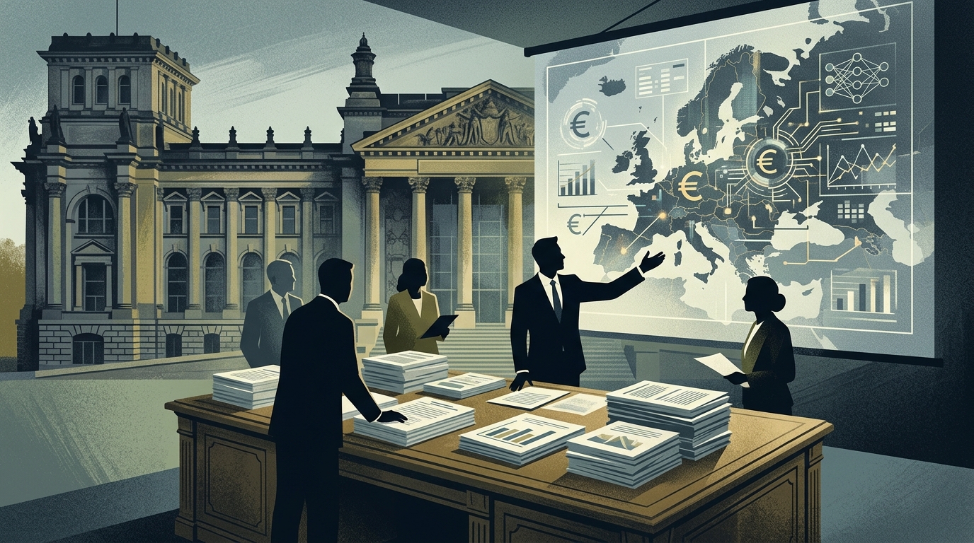 ECB building with digital AI data overlays representing monetary policy and inflation forecasting.