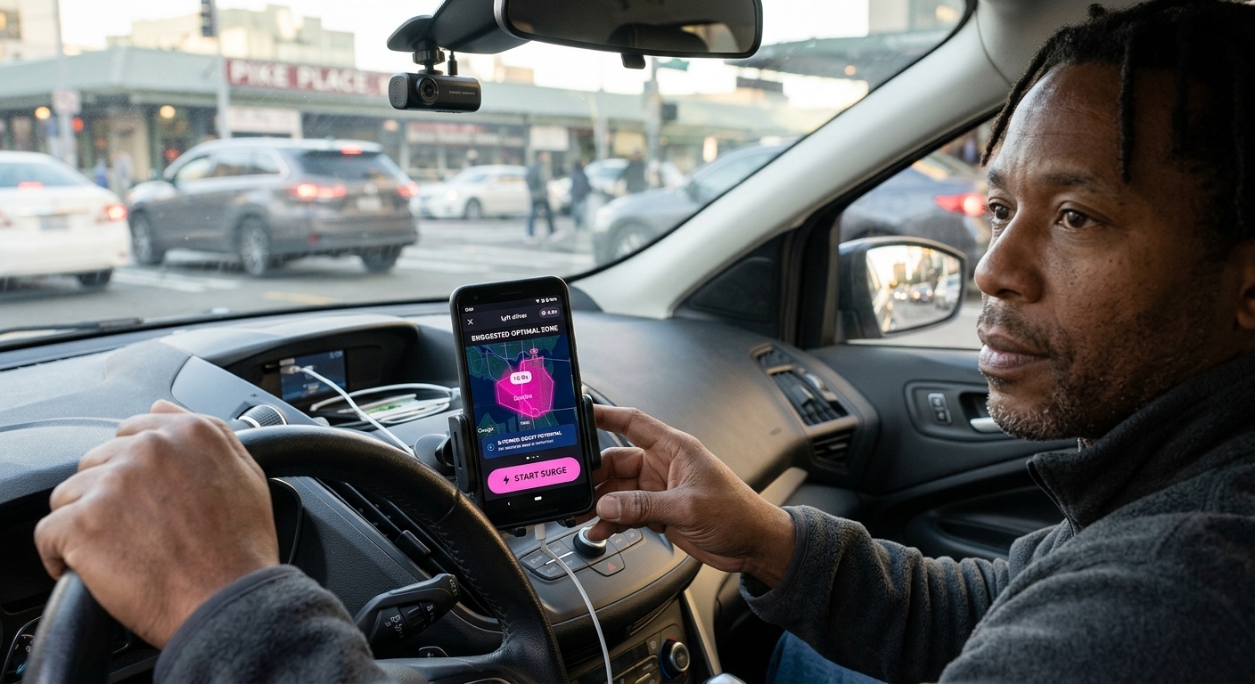 Lyft app interface showing AI-driven earnings insights for drivers on a smartphone.