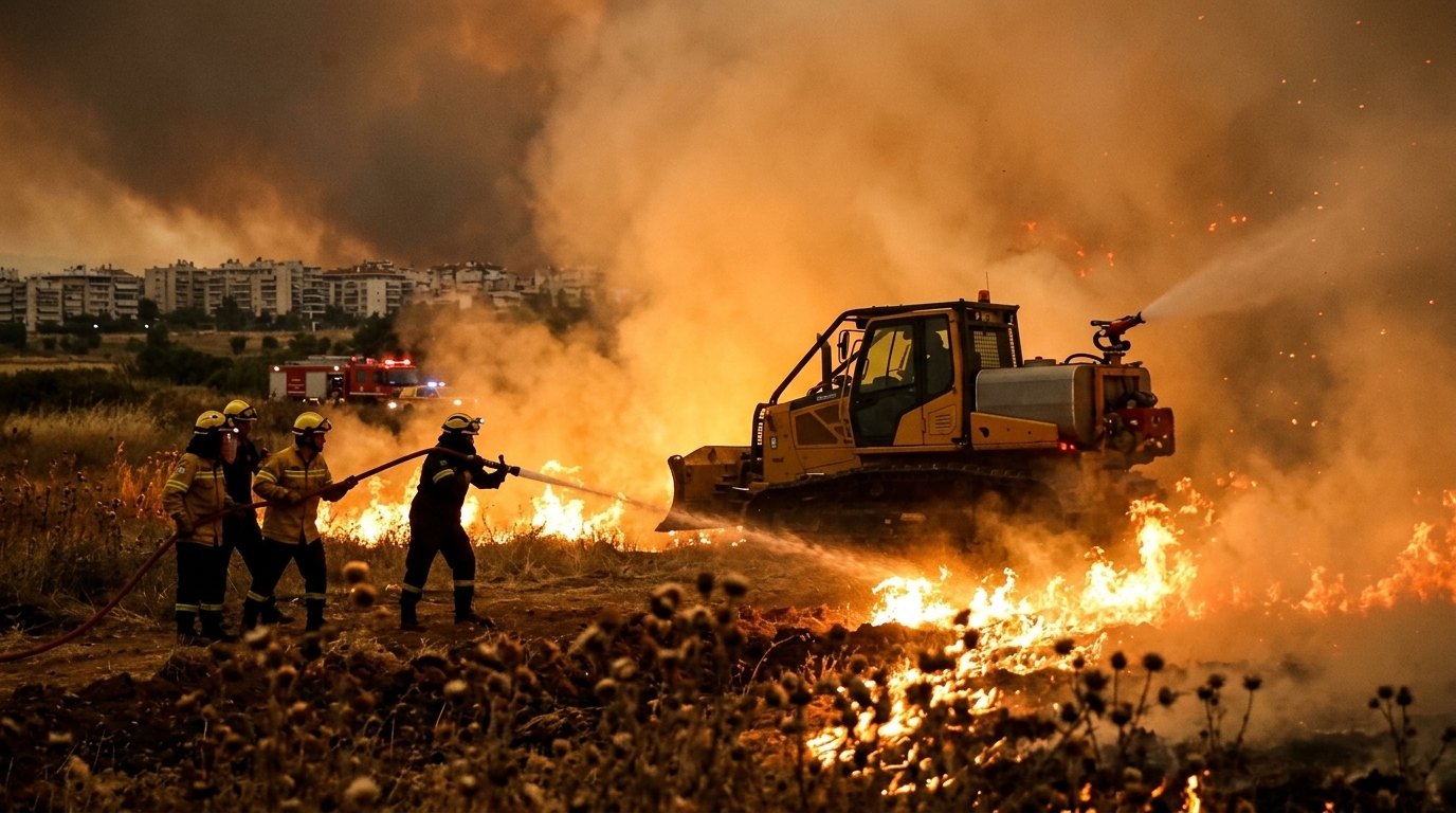 Καπνοί και φλόγες από την πυρκαγιά στο Ωραιόκαστρο Θεσσαλονίκης.