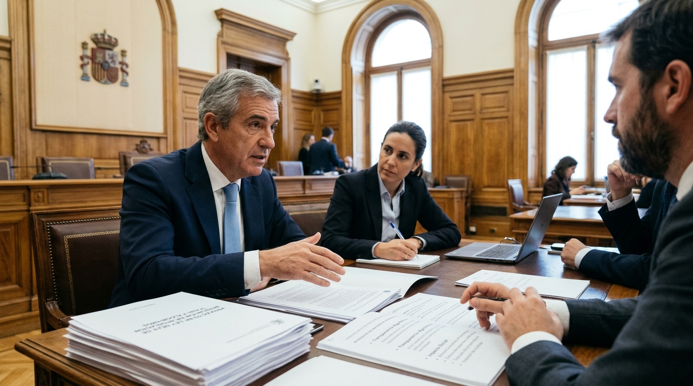 Ψηφιακή απεικόνιση της σημαίας της Ισπανίας με στοιχεία για κανονισμούς AI και τεχνολογία.