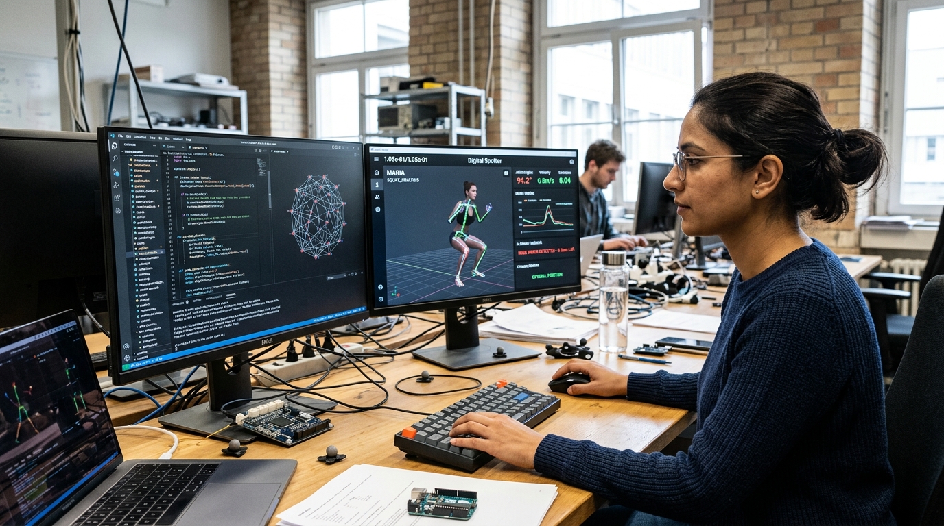 AI digital trainer analyzing an athlete's posture and biomechanics in real-time.
