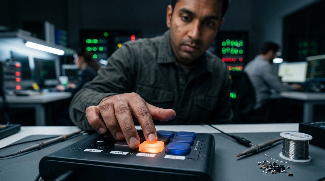 The new OpenAI hardware device for Codex programming on a developer desk.