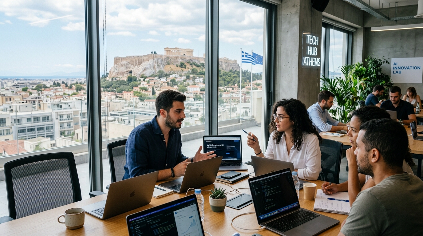 Σύγχρονο ψηφιακό τοπίο στην Ελλάδα με έμφαση στις επενδύσεις AI.