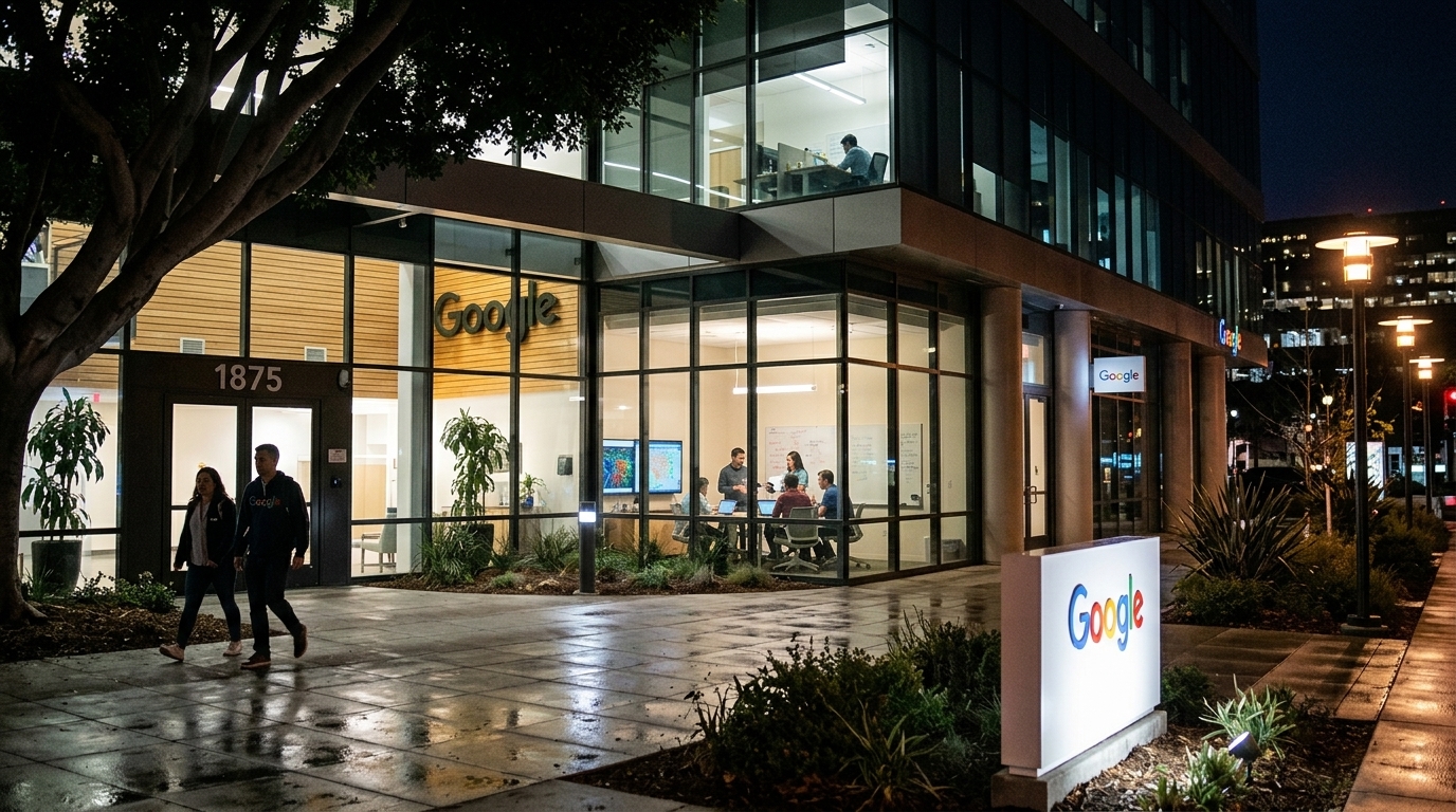 Google logo displayed with the EU flag regarding the antitrust fine.
