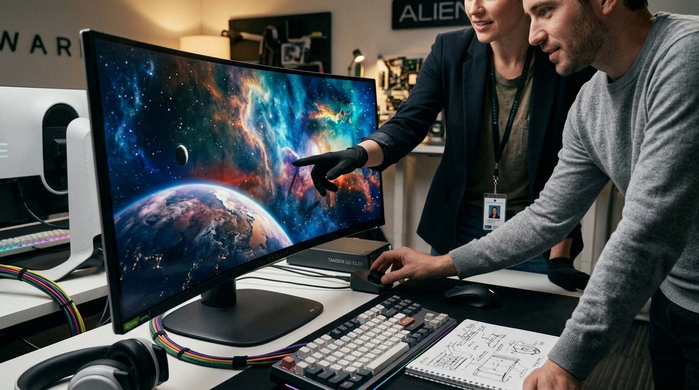 The new Alienware Tandem QD-OLED gaming monitor at Computex 2026.