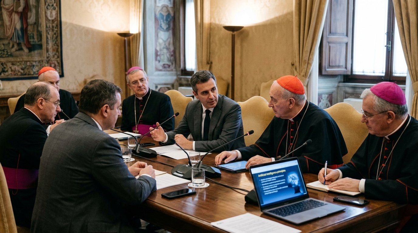 Vatican officials discussing the ethical framework of Artificial Intelligence.