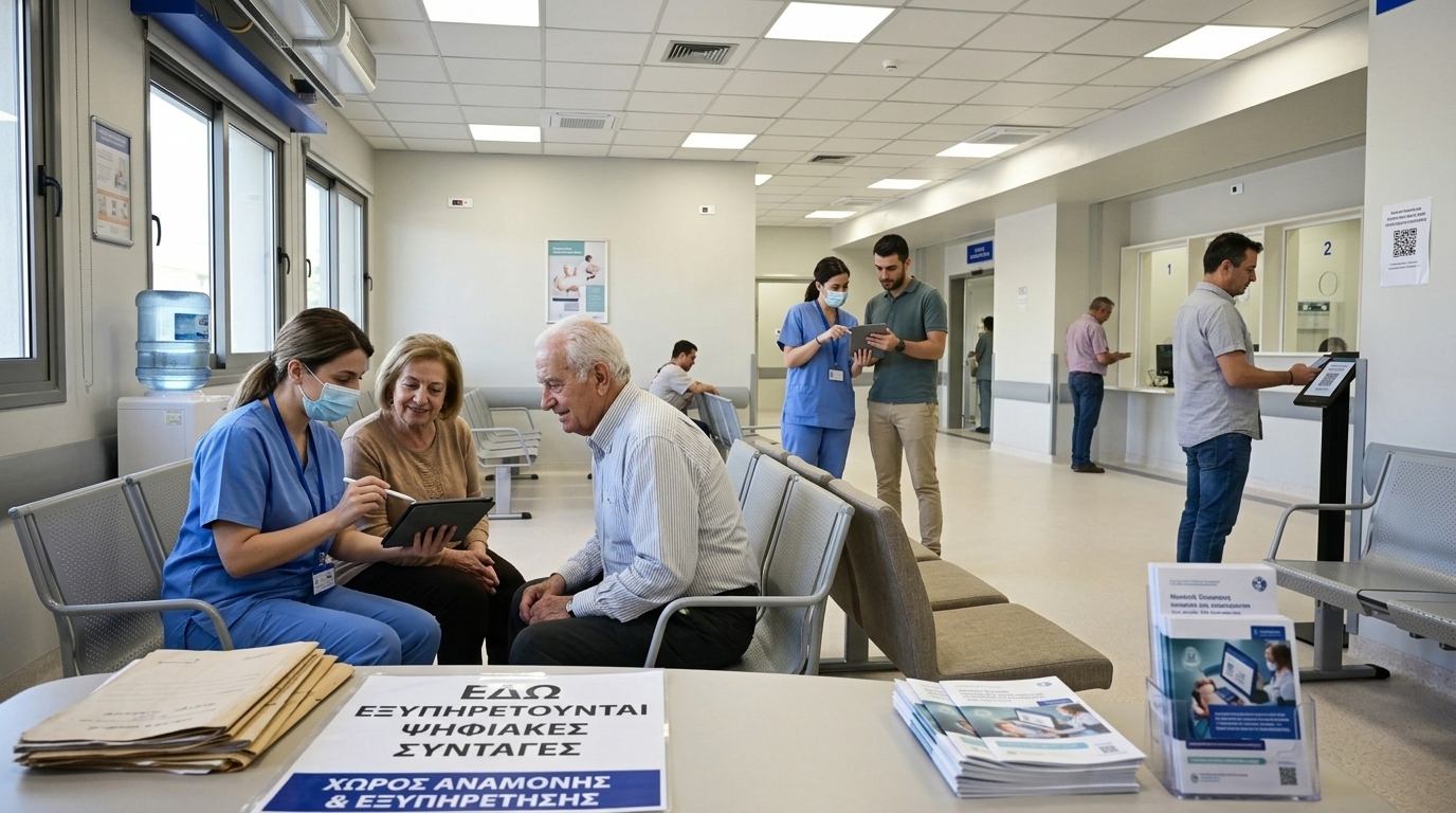 Digital interface for paperless prescriptions in a Greek hospital.