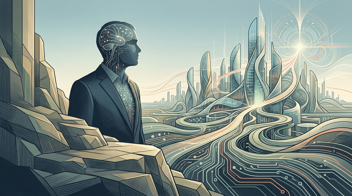 Portrait of Demis Hassabis from DeepMind discussing the future of Artificial Intelligence.