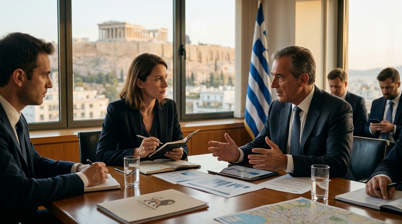 Autonomous Research representatives meeting with Greek banking and government officials in Athens.