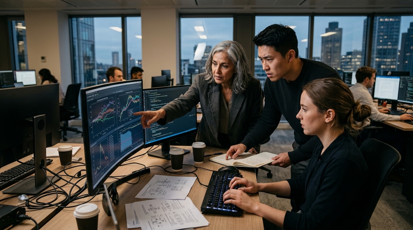 OpenFinGym platform interface showing AI quant agent performance metrics and financial data analysis.