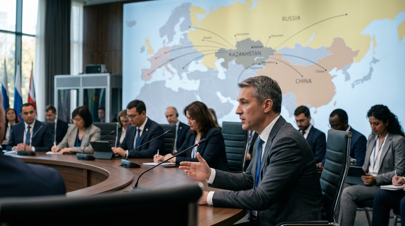 Ψηφιακός χάρτης του Καζακστάν με στοιχεία Τεχνητής Νοημοσύνης και τεχνολογίας.