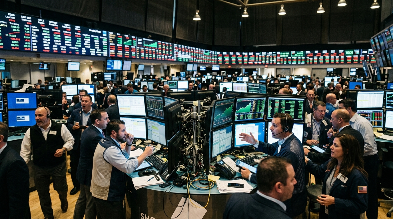 Stock market chart with digital overlays representing Artificial Intelligence growth.