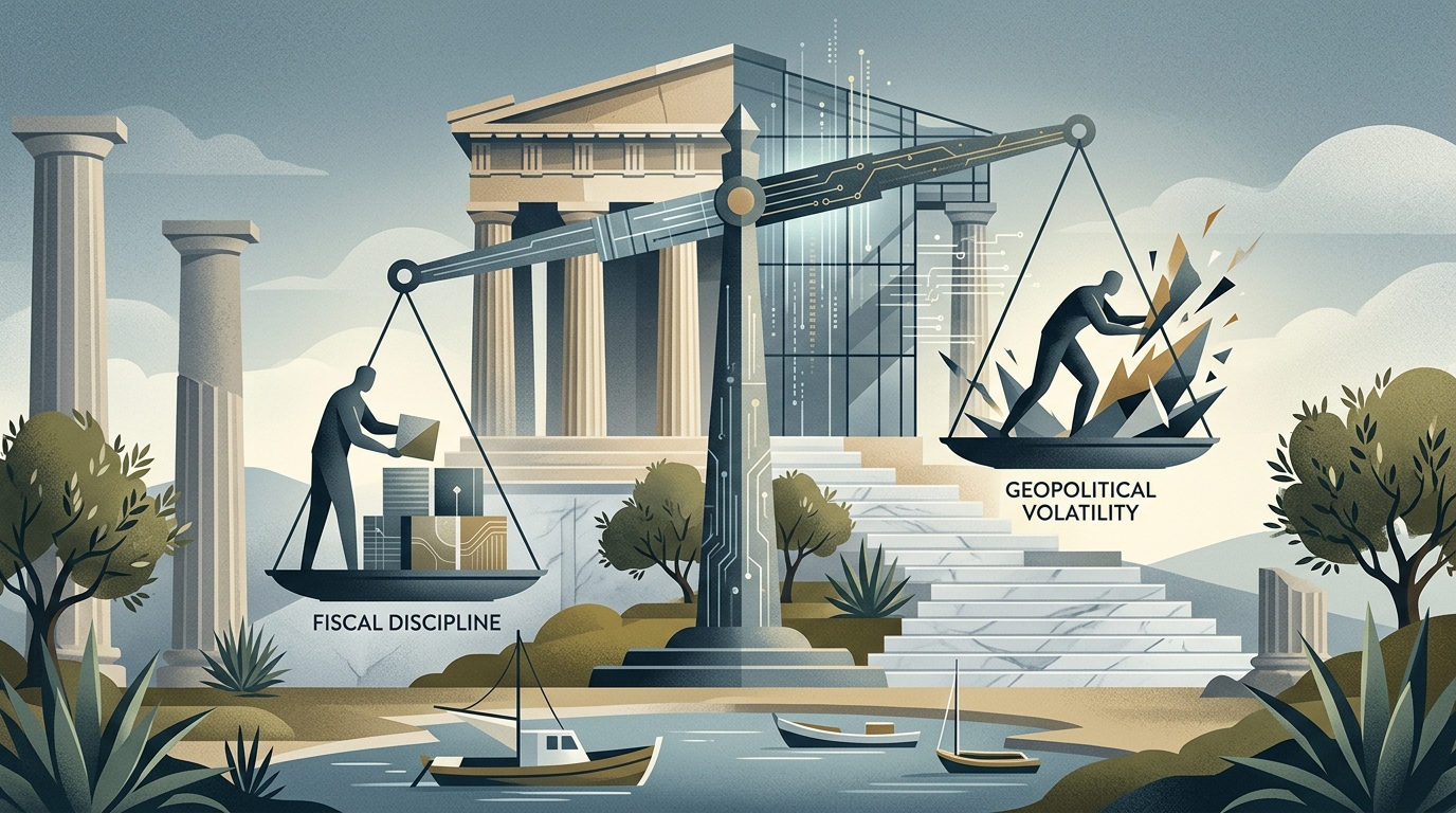 Delphi Economy forum discussion on fiscal discipline and geopolitical shocks affecting Greece and the EU.