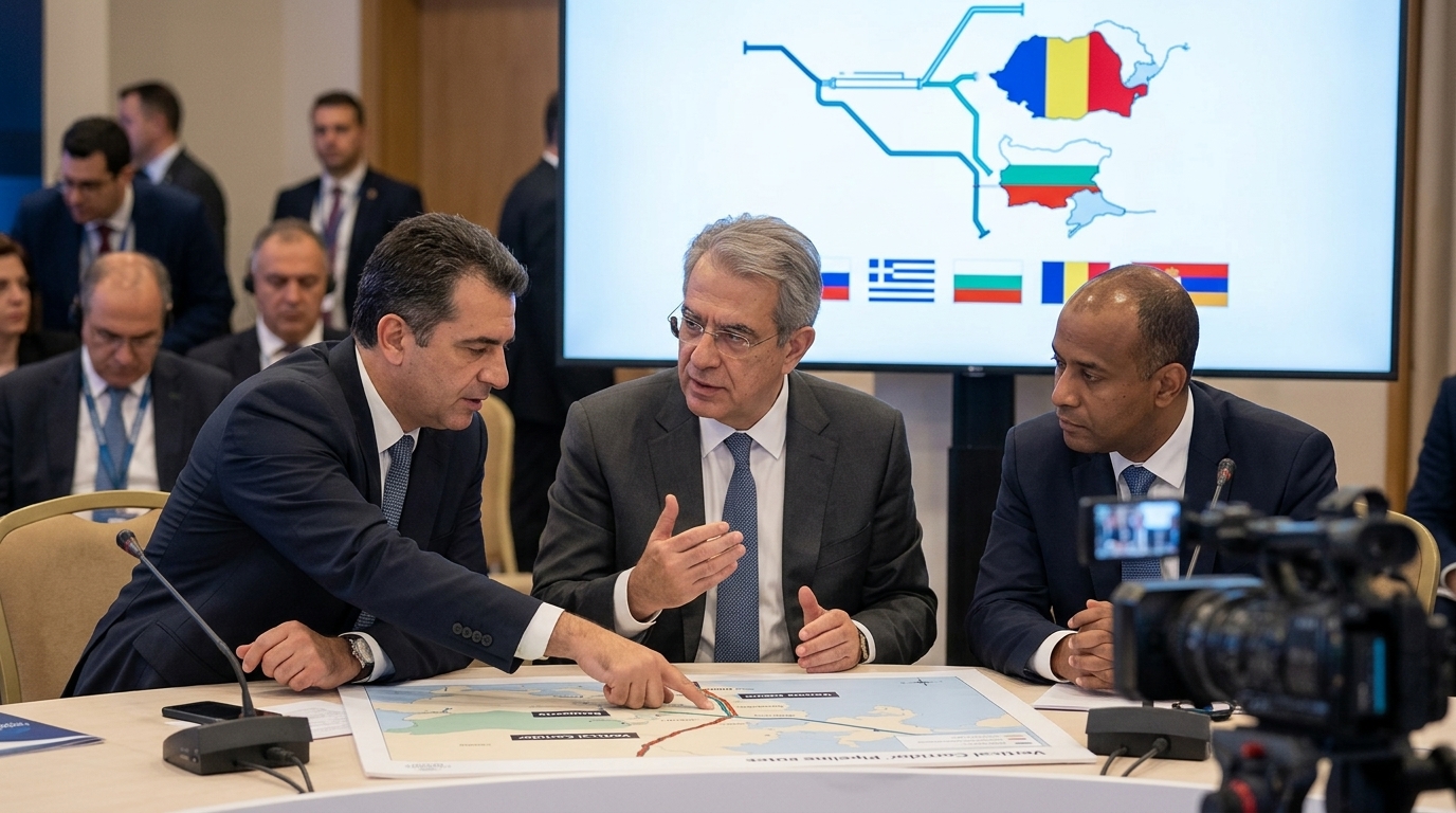 Χάρτης της Ευρώπης που δείχνει τη διαδρομή του Κάθετου Διαδρόμου φυσικού αερίου μέσω Ελλάδας.