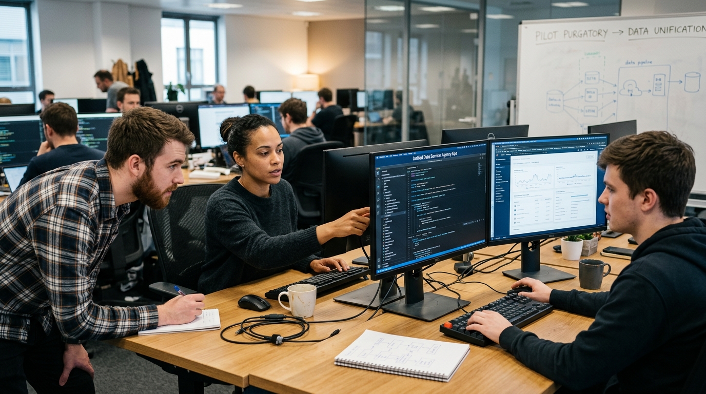 Digital visualization of unified data services for AI in the public sector.