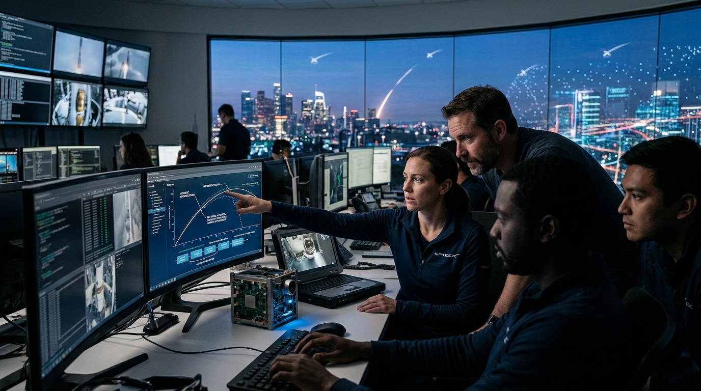 Starlink satellite equipped with AI computing hardware orbiting Earth.