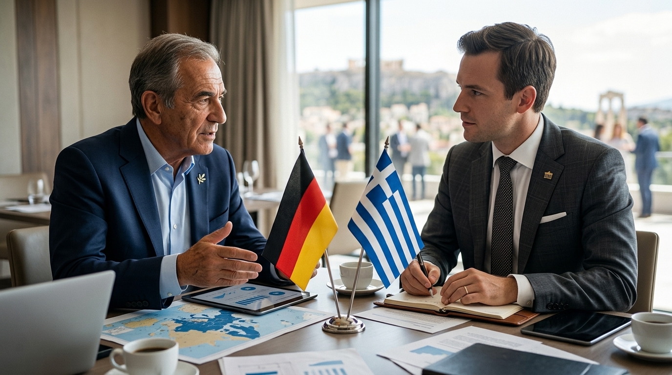 Γραφήματα οικονομικής μελέτης ΙΟΒΕ για την ελληνογερμανική συνεργασία και το ΑΕΠ.