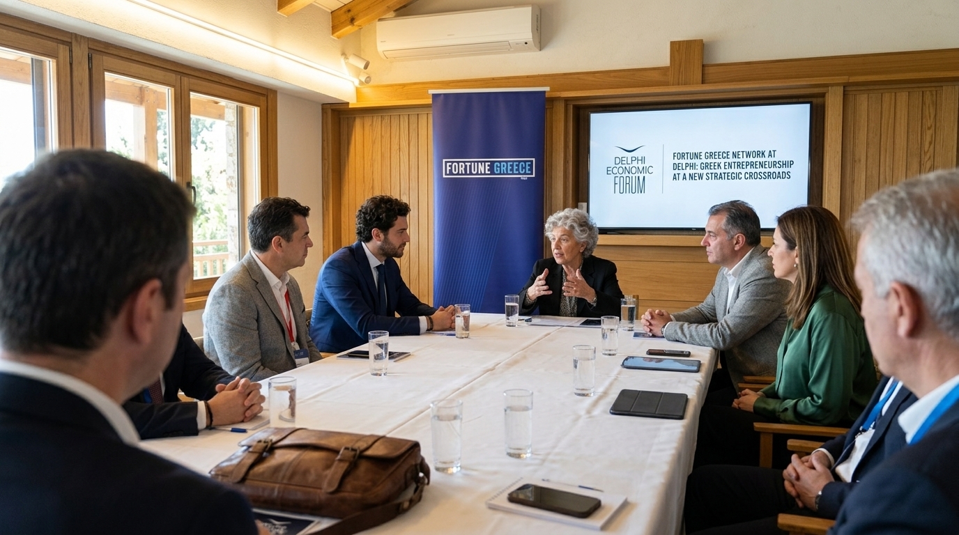 Discussion on Greek entrepreneurship at the Delphi Economic Forum.