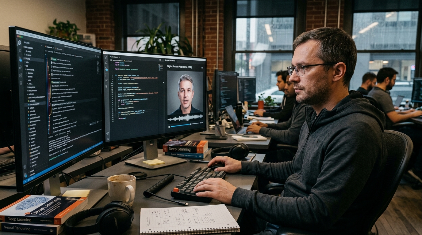 AI clone of a CEO displayed on a computer screen during a call.