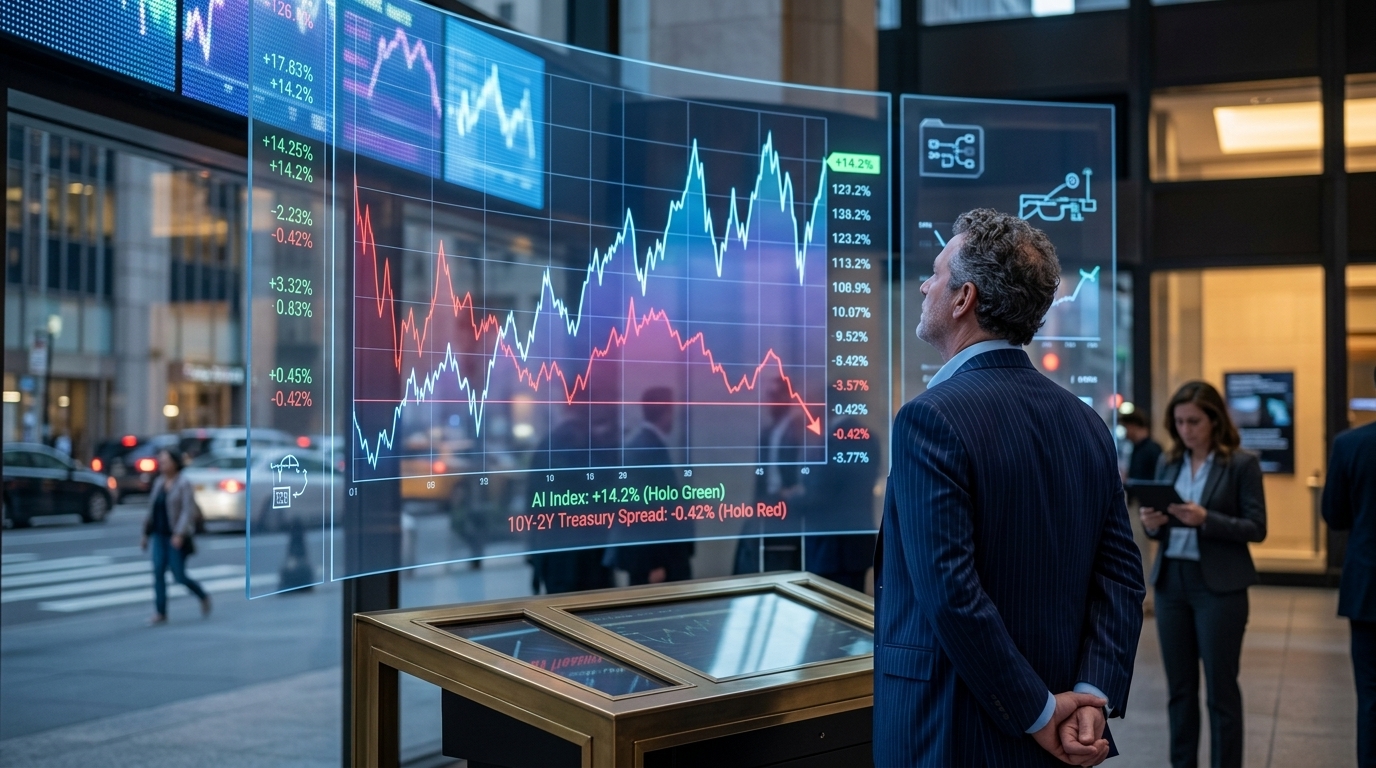 Wall Street stock market charts and AI technology data