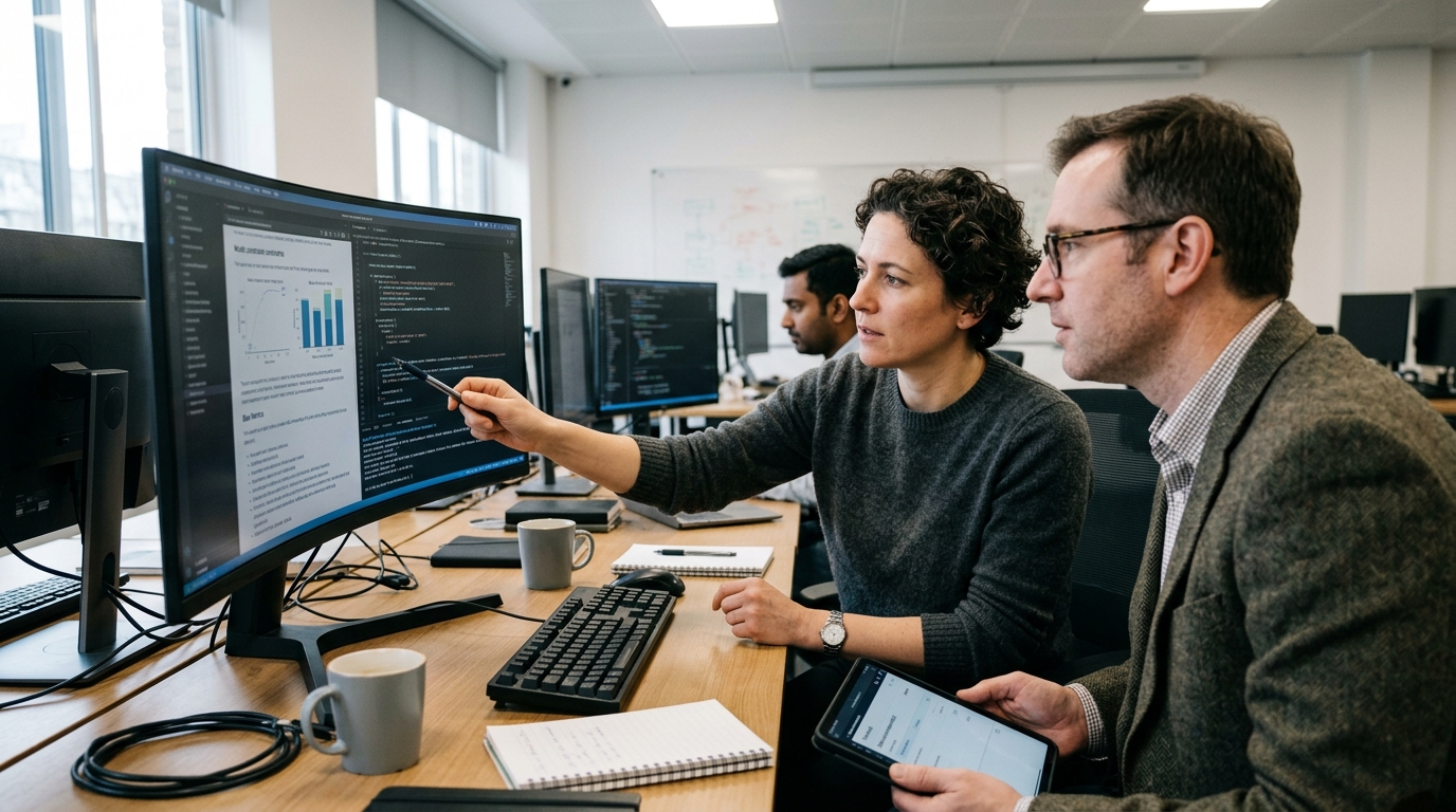 Professional lawyer using Legal AI tools with secure data encryption overlays.