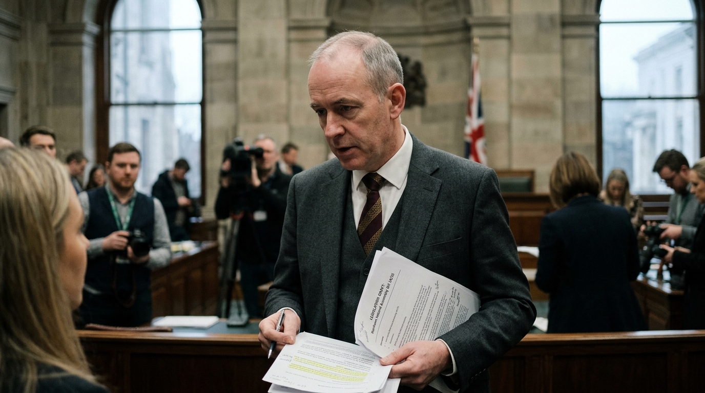 Το κτίριο του Stormont στη Βόρεια Ιρλανδία με ψηφιακά στοιχεία για την τεχνητή νοημοσύνη.
