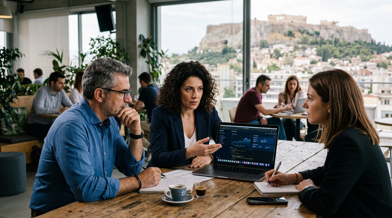 Digital technology and AI integration within a small business environment.