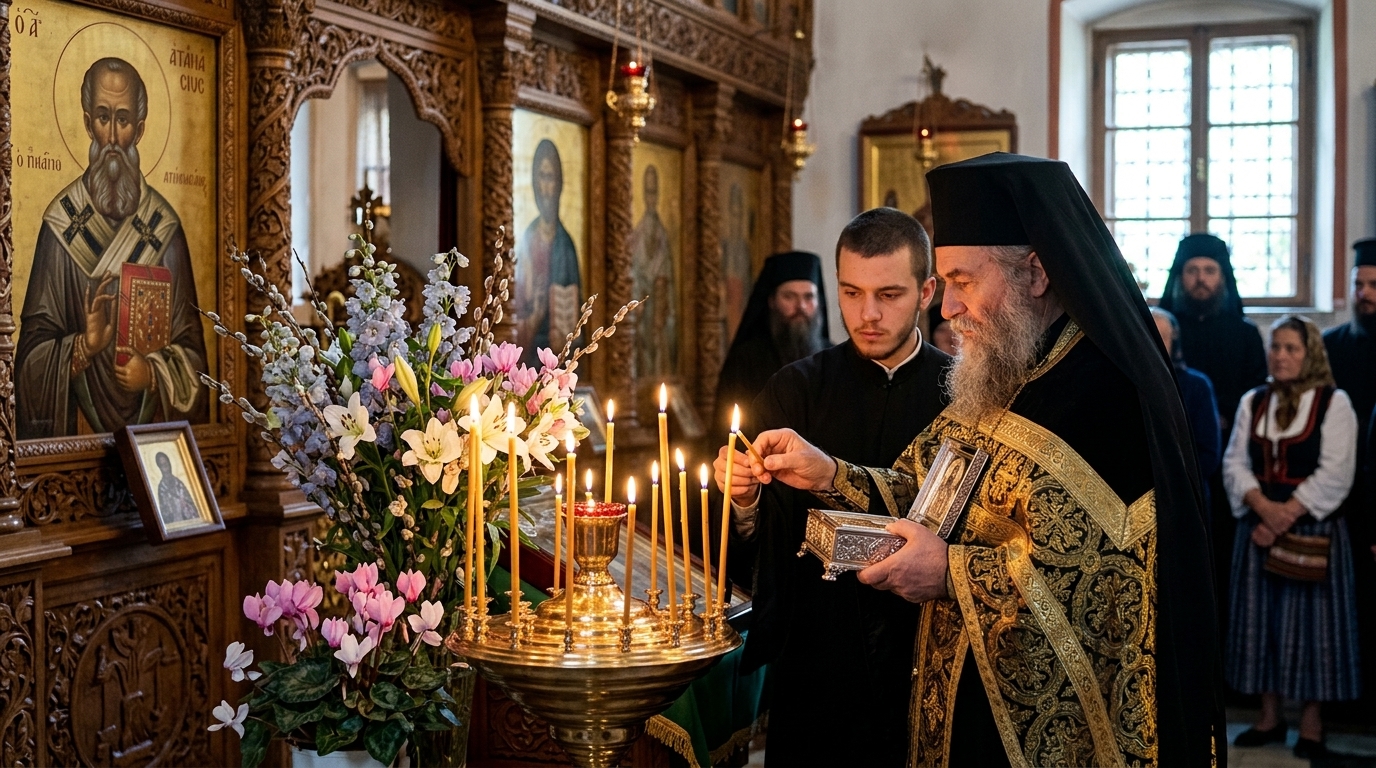 Εικόνα του Οσίου Αθανασίου του Αθωνίτη, ιδρυτή του μοναχισμού στο Άγιον Όρος.