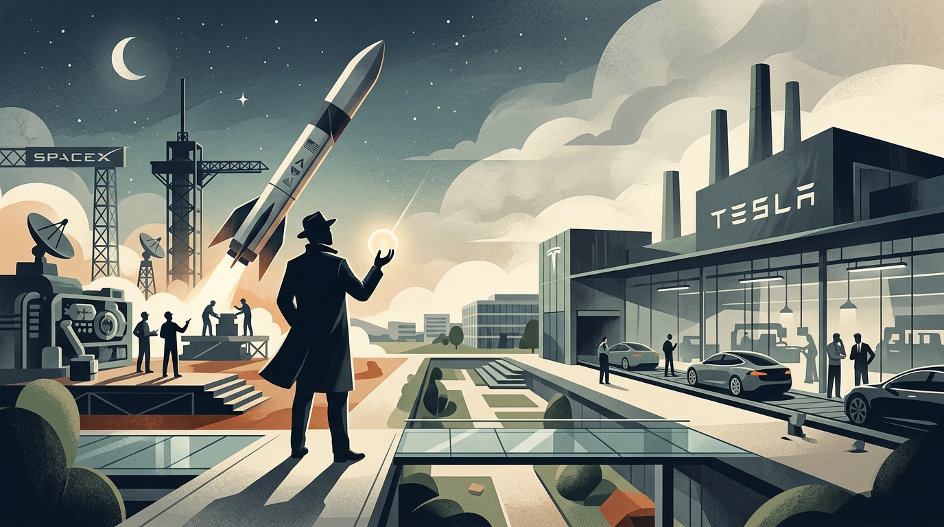 Εκτόξευση SpaceX και λογότυπο Tesla που αναπαριστούν το IPO του Elon Musk.