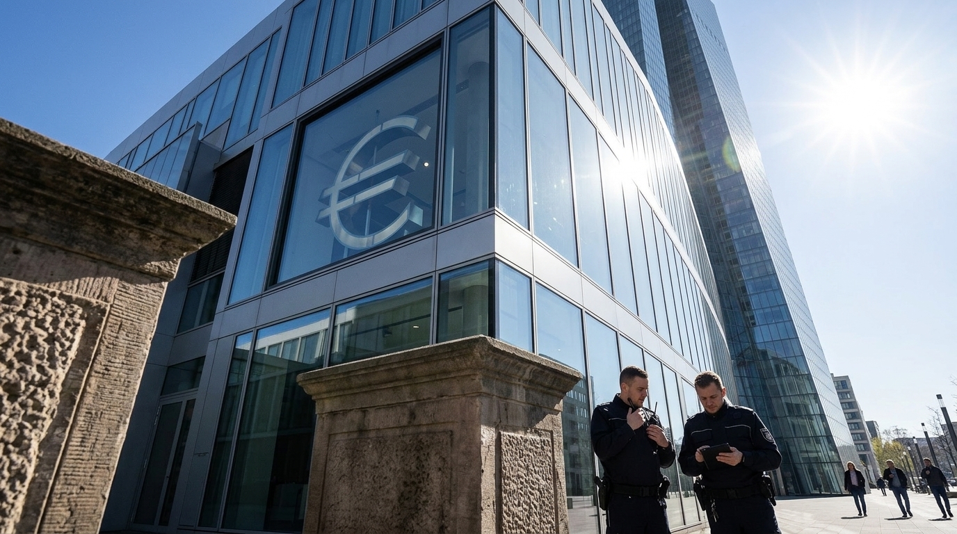 Christine Lagarde discussing ECB interest rates at a press conference.