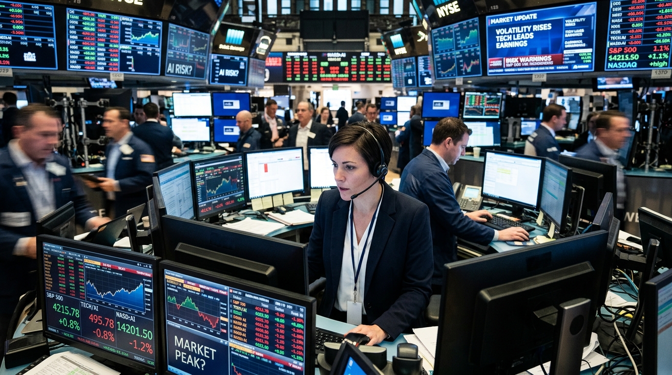 Stock market chart illustrating AI investing trends and potential structural economic risks.