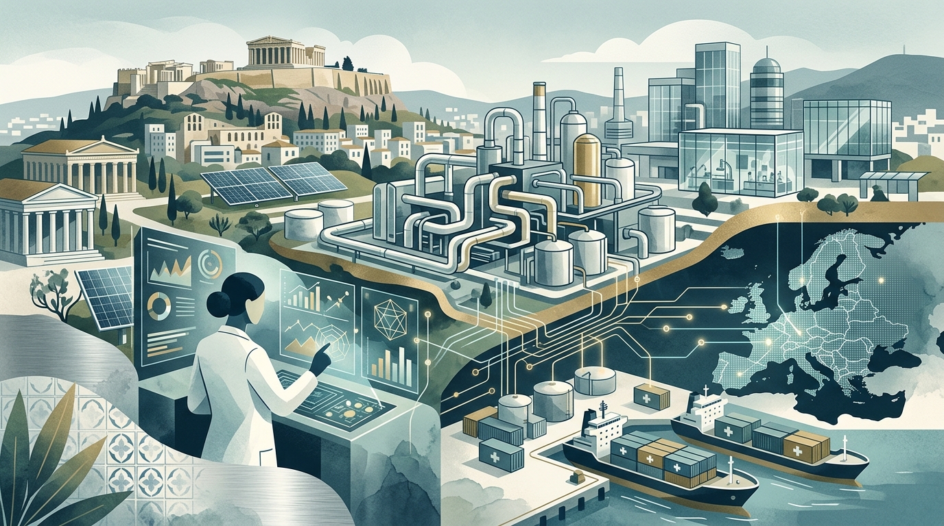 Modern pharmaceutical production in Greece utilizing artificial intelligence.