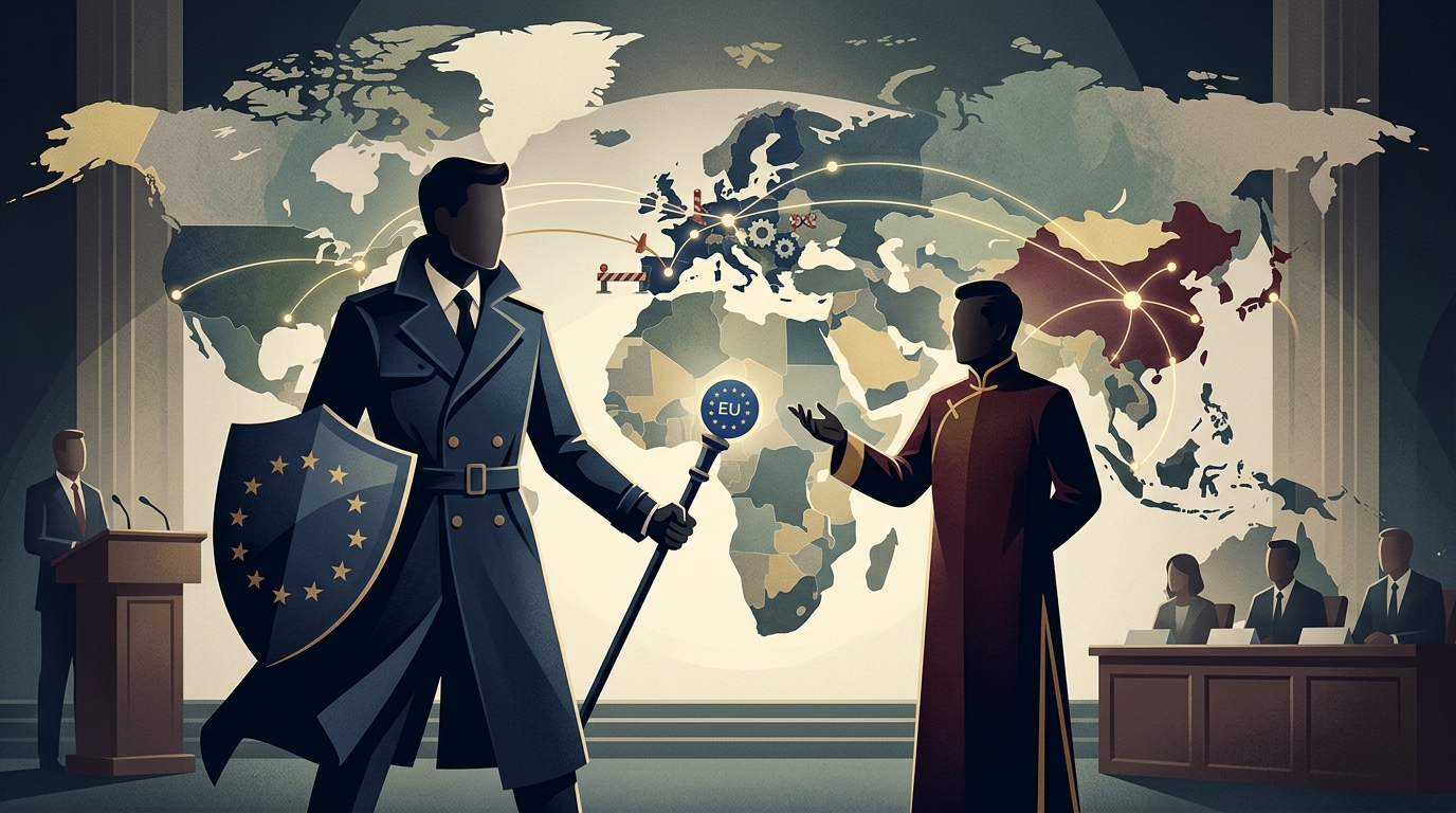 European Union and China flags representing the escalating trade war.